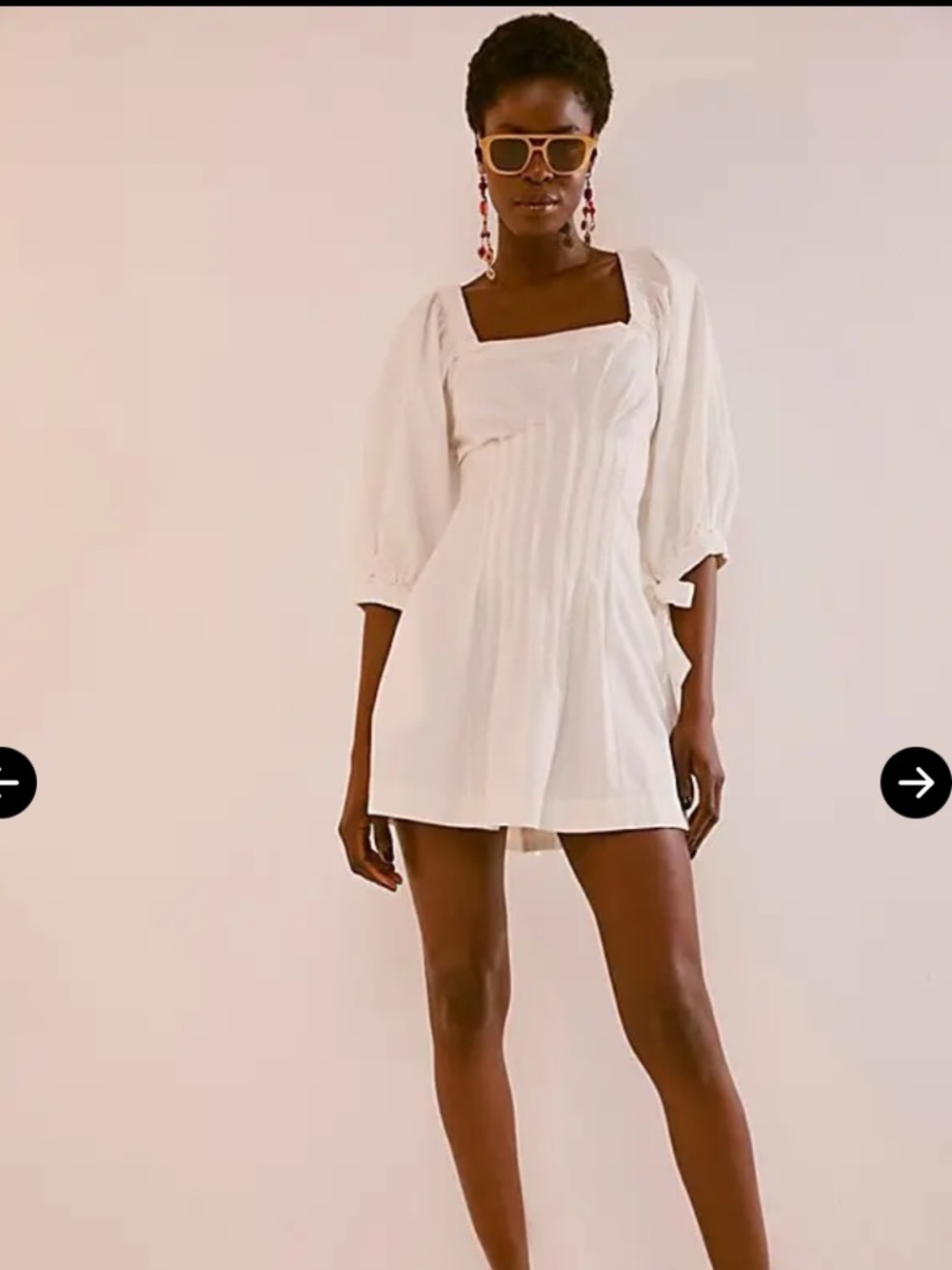 Free People Ivory Square-Neck Pintuck Mini Dress